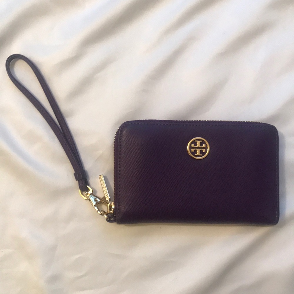Tory Burch Dark Wristlet with Gold Accents
